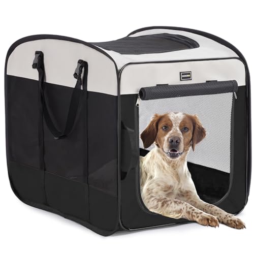 DONORO Dog Kennels and Crates for Medium Dogs, Portable Pop Up Indoor Pet Cage with Sturdy Wire Frame, Collapsible Travel Crate Soft Sided Cat Bag Escape Proof (Black, 24.0" L x 16.0" W x 19.0" H) by DONORO - Used condition - US$33.47