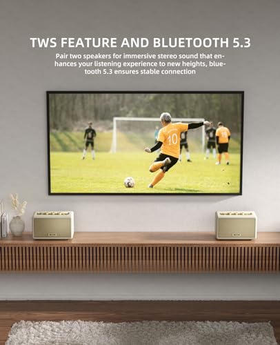 Image of MLOVE A200 Portable Retro Bluetooth Speaker with Aux Input, USB Port, Micro SD Card Slot - Decorative Wireless Bookshelf Speakers for Home & Office, Battery Powered, White and Gold