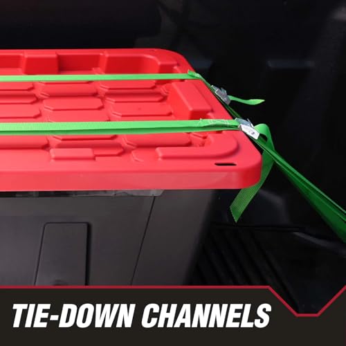 Image of 27 Gallon Heavy Duty Plastic Storage Bins with Lids, Black & Red (4) | Stackable large capacity plastic totes ideal for garage storage, household organization and moving supplies storage