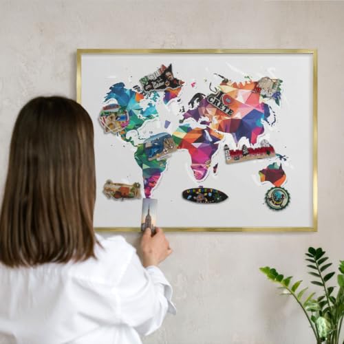Pizarra Magnética de Pared Mapa del Mundo 80x60 con Marco Dorado 2
