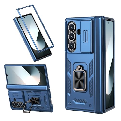 Coque Galaxy Z Fold 6 antichoc avec bague rotative et protection objectif intégrée bleu foncé