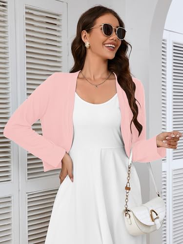 Image of Heymoments Women's Long Sleeve Thin Kintted Shrugs Sweaters Lightweight Cropped Tops Open Front Cardigan for Dress