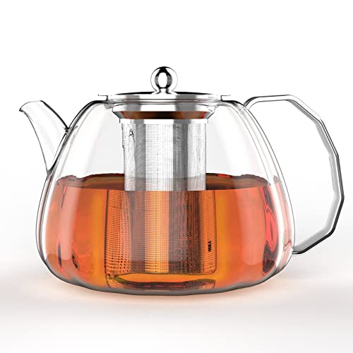 Luvan Tetera de Vidrio de 1300ml con Infusor Removible, Hervidor Seguro de Agua para Estufa, Tetera de Cristal para Té…