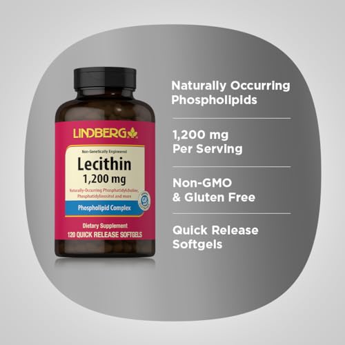 Lindberg 21030 Lecithin 1200Mg | 120 Softgel Capsules | Phospholipid Complex | Non-Gmo, Gluten Free Supplement thumb #3