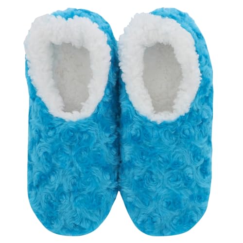 Snoozies! Roses In Bloom Super Soft Sherpa Fleece Womens House Slippers ladies Sizes 3-9 Blue Navy Pink and Violet (Blue UK Footwear Size System Adult Women Alpha Medium Large)