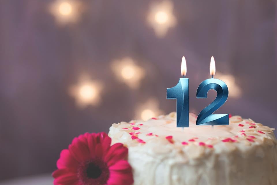 Miniatura 2 de Velas azules de cumpleaños 21 y 12, decoración dorada para tartas de cumpleaños y decoración de fiesta