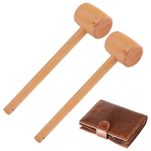 2PCS Wood Mallet, 295mm Wooden Hammers Leather Wooden Crab Lobster Mallet Seafood Shellfish Lobster Small Back Pounding for Fatigue Relie