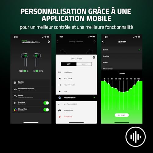 Razer Hammerhead True Wireless 2e Gen Ecouteurs sans Fil de Basse Latence Intra auriculaires Eclairage Chroma RGB Réduction Active du Bruit ANC Gaming Mode Latence de 60ms - vue 7