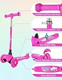 BELEEV 3-Wheel Scooter for Kids Age 2-6, Scooter for Toddlers Girls Boys Children, Adjustable Height, Lean to Steer, Light Up Wheels, Extra-Wide Deck(CARTOON PINK) - Image 5