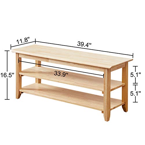 Image of XKZG Storage Bench Wooden Shoe Rack Bench Simple Style Wood Entryway Bench (Natural,39.4 inch)