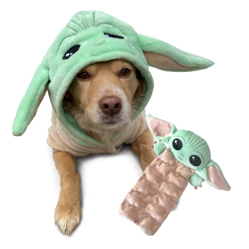 STAR WARS Dog Hoodie - Officially Licensed Pet Apparel - I Am The Child Fleece Hoodie & Matching Multi Squeaker Baby Yoda Dog Toy- Mandalorian Cat & Puppy Costume, X-Large