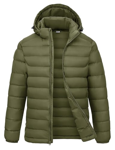 Image of Rdruko Men's Puffer Jacket with Detachable Hood Lightweight | Water Resistant, Insulated, Winter Puffy Coat, 4 Pockets