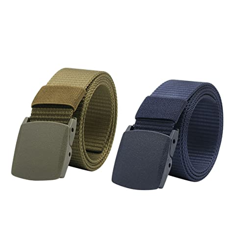 2pcs Canvas Belt Men Casual Belt Plastic Buckle Elastic for Daily Wear