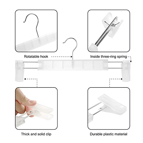 GUANJUNE Kleiderbügel,Platzsparende Rockhalter mit 360 ° Schwenkhaken,Verstellbare Clips Hosenbügel,Kleidung Mantel Kleidungsstück Jeans Kleiderbügel (10er Pack, Transparent)