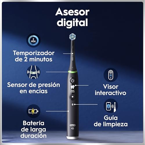 Miniatura 8 de Oral-B Io 6n Cepillo De Dientes Eléctrico Negro Con Mango Recargable, 2 Cabezales Y 1 Estuche De Viaje, 5 Modos De Cepillado Con Blanqueamiento Dental, Sensor De Presión, Diseñado Por Braun