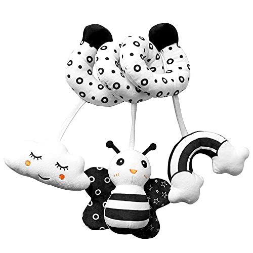 Image of Ebrima Baby Pram Crib Activity Spiral Plush Toys & Stroller Toy & Car Seat Hanging Toys & Animal Education Plush Toys & 3 6 9 12 Months Baby Rattles (Bee)