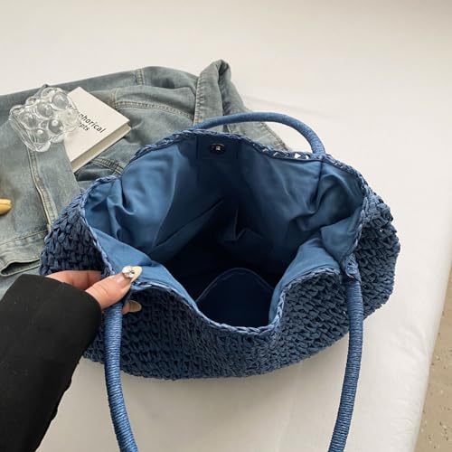 Bolso de playa grande de paja, estilo retro, con cierre de pestillo, bolso de mano tejido para damas, bolsos tipo tote para verano miniatura 7