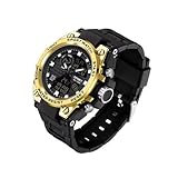 Relógio Digital e Analógico Tático Estilo Militar Esportivo Resistente Shock I Relógio de Pulso Masculino para Homem Esportivo Resistente à água com LED Noturno com Cronômetro Pulseira Resistente Robusto SW38 (Detalhes Dourado)