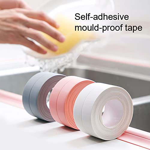 Image of 2 Roll Caulk Strip Tape, Self-Adhesive Waterproof Caulking Sealing Tape for Kitchen Countertop Sink Toilet Bathroom Bathtub Floor Wall Edge Sealing Strip 1.5 Inch x 10.5 Feet,Pink