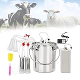 2-in-1 5L Elektrische Kuh-&Ziegenmelkmaschine, tragbare Melkmaschine für Kühe&Schafe mit Pulsationsmassage, Einstellbare Geschwindigkeit, Edelstahlbehälter mit automatischer Stoppfunktion