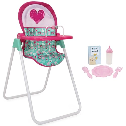 509 Crew: Mint Heart - Foodie Doll Highchair - Pink & Green, Feeding Accessory, Food Box-Plate-Fork-Spoon-Bottle, Adjustable, Pretend Play Toy, Kid 3+