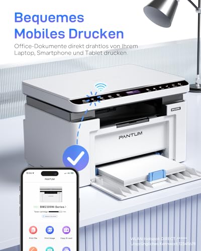 PANTUM BM2309W laserdrucker Multifunktionsgerät, Drucker Scanner Kopierer 3in1, Schwarz Weiss, WLAN Drucker, Airprint, A4, 1200 x 600 DPI, 20 Seiten pro Minute – Bild 3
