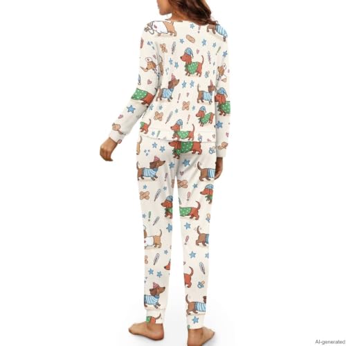 Image of Women's 2 Piece Printed Pajama Set Long Sleeve Sleepwear Set with Long Pants Casual Lounge Sets with Pocket