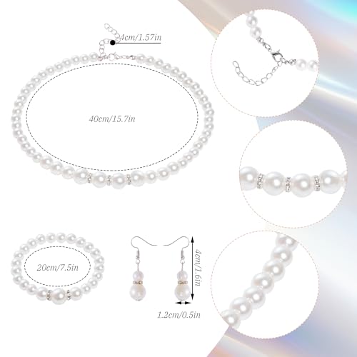 4Pcs First Communion Set White Pearl Necklace Communion Gloves Earrings Bracelet for First Communion Tea Party Wedding Accessories3