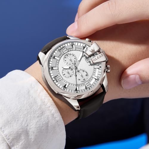 Image of OLEVS Men Watch Big Face Chronograph Waterproof Leather Strap Fashion Watch