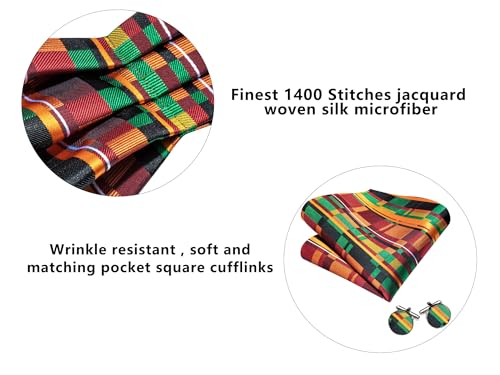 Image of Barry.Wang Ascot Ties Cravat Tie Men Paisley Plaid Scarf Self Tie Pocket Square Cufflinks Set Wedding Party