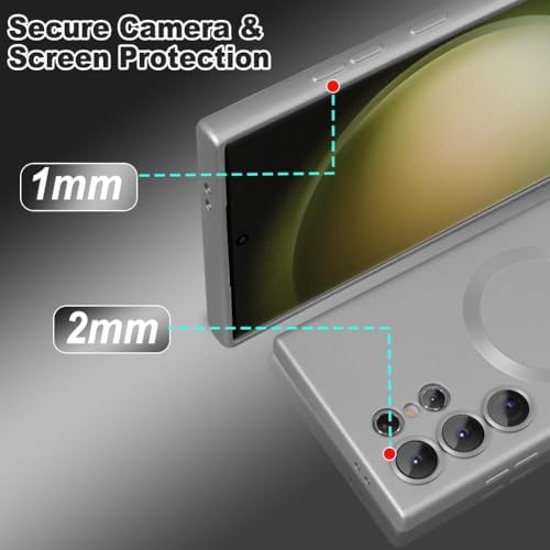 Image of DIZORO Samsung S25 Ultra Case, Compatible with Mag Safe, Matte Luxury Metallic Luster Flexible TPU Wireless Charging Shockproof Case with Camera Protector (New Silver.)