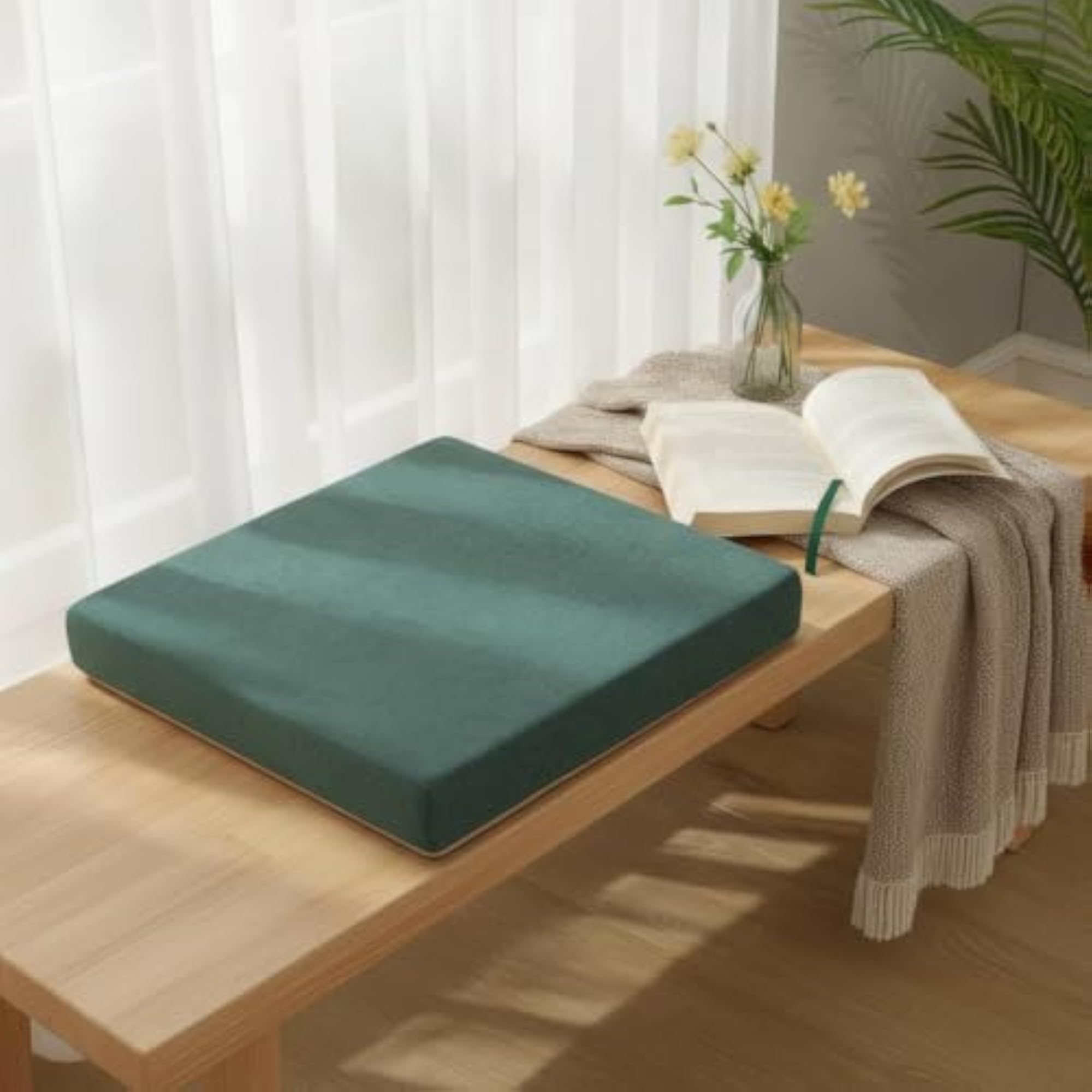 High-Density Cushion with Linen-Look Cover, Square Sponge