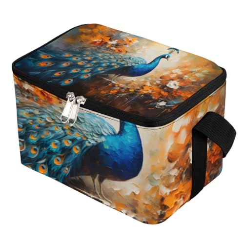 Lunch Bags for Women Men 9 Cans,Peacock Hot & Cold Food Delivery Bag Insulated Grocery Bag Insulated Lunch Box Ethnic Peacock Cooler Bag for Office Work Picnic Beach