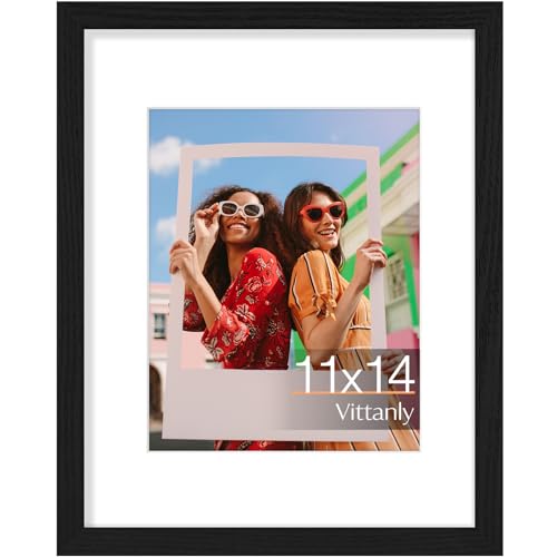 Vittanly 11x14 Picture Frame, Display Pictures 8x10 with Mat or 11x14 without Mat, Photo Frame for Wall Mounting, Black, 1 Pack