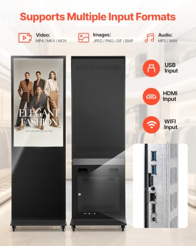 Image of VEVOR 43 in Indoor Digital Signage Floor Standing Advertising Display Kiosk, WiFi HDMI /USB Input Android OS, 178 Wide View, LCD Touchscreen Interactive Monitor, Mobile Commercial Totem Poster
