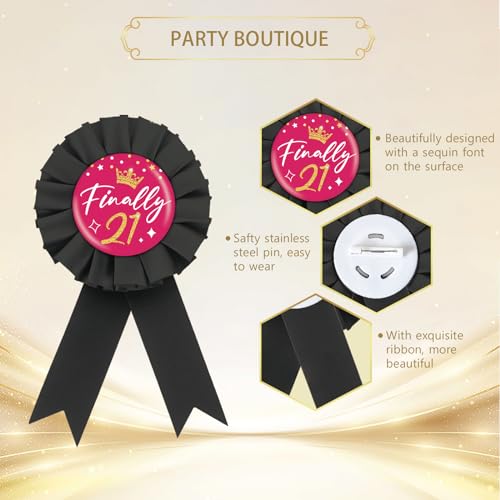 Image of 9PCS Finally 21 Button Pins, It's My 21st Birthday Squad Button for Women, Black Cheers to Twenty One Years Old Birthday Pinback, Happy 21st Birthday Badges Party Supplies