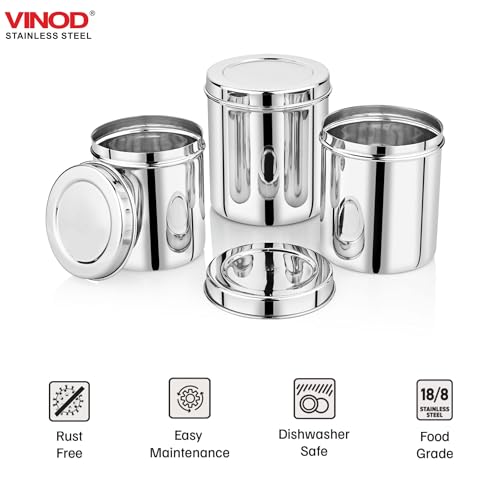 Image of Vinod Stainless Steel Deep Dabba | Set of 3-350, 500 & 750ml Capacity | Food Storage Container for Daily Use | Durable, Rust-Resistant & Easy to Clean | Ideal for Storing Grains & Snacks