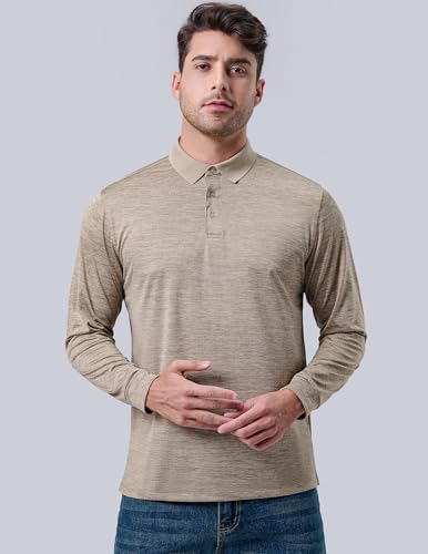 3 Pack: Dry Fit Long Sleeve Polo Shirts for Men, Athletic Collared Golf T-Shirts Performance Tops4