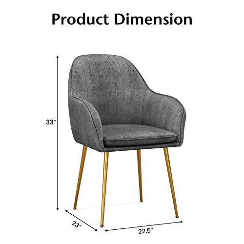 Giantex Modern Dining Chairs Set Of 2 - Upholstered Arm Dining Chair With Steel Legs, Thick Sponge Seat, Non-Slipping Pads, Modern Leisure Chair For Dining Room, Living Room, Bedroom, Dark Grey #TOP2