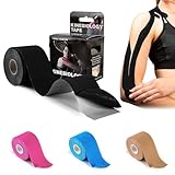 Bande de kinésiologie pour genoux, 1 rouleau de 5 cm x 5 m, bande de kinésiologie pour soutien musculaire, professionnelle, imperméable, pour douleurs au genou, coudes et épaules, bande de sport douce