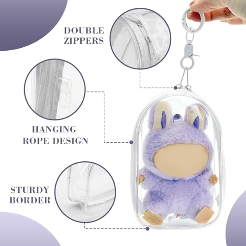 Image of Clear Protective Case for Plush Doll, PVC Display Bag Hanging Carrying Case with Keychain Zipper, Portable Waterproof Storage Cover Carrier Purse Organizer for Shelf Outdoor (Doll Not Included)