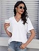 PASUDA Ladies Tops V Neck T Shirts for Women Short Sleeve Solid Color Summer Tops Casual Fold Sleeve Loose Fit Basic Tee Shirt (White, S) #1