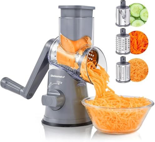Elite Gourmet EFP593 Rotary Cheese Grater with 3 Stainless-Steel ...