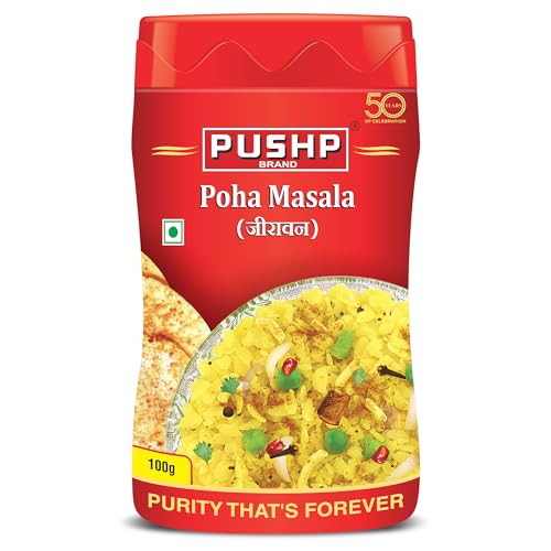 Image of Pushp Jeeravan Masala 100 g | Pack of 1 | Perfect Poha Seasoning Sprinkler | Authentic Indori Flavor for Chat, Fruits & Raita | Breakfast & Snacks