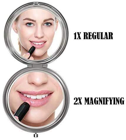 Mpowtech Pocket Mirror, 2 X 1X Magnification Compact Travel Makeup Mirror, Perfect For Purse, Pocket And Travel (Silver) #TOP2