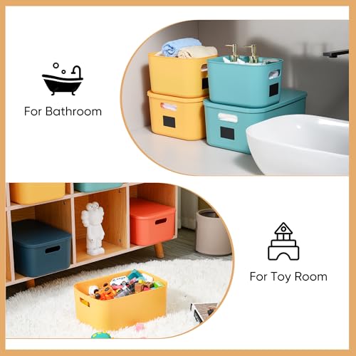 HapiLeap Aufbewahrungsboxen mit Deckel, stapelbare Kunststoff-Aufbewahrungskörbe für Regale, Küche, Badezimmer, Spielzimmer, Klassenzimmer, Büro, Kinderzimmer (mittelgroß (4 Stück))