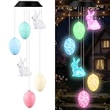 GlikCeil Easter Solar Wind Chimes 27.5Inch Easter Decorations Outside Waterproof Hanging LED for Yard, Porch, Patio, Party, Color Changing Lights (Rabbit, Egg)