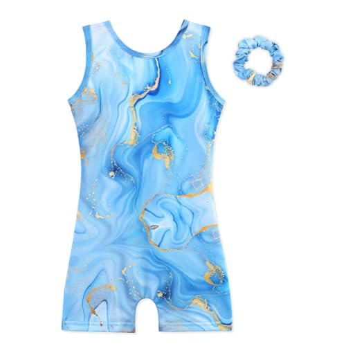 HOZIY Gymnastics Leotards for Girls with Shorts Biketards Dance Tumbling Outfits Matching Scrunchies 1-12 Years Old 11-12 Years Blue Marble