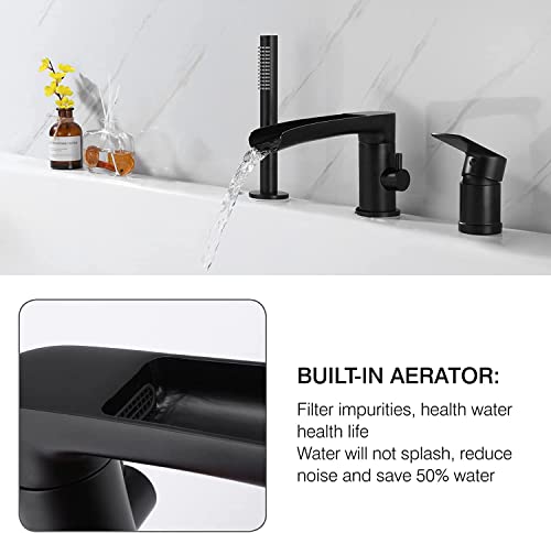 Mitigeur cascade de baignoire noir mat avec douchette chic - 3