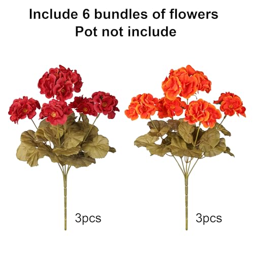 Fake Geraniums Artificial Flowers for Outdoors Fall Autumn Decoration, 6 Bundles Silk Geraniums Look Real Faux Fall Flowers Plants for Front Door Garden Planter Patio Balcony Yard Home Indoor, Mix - Image 5